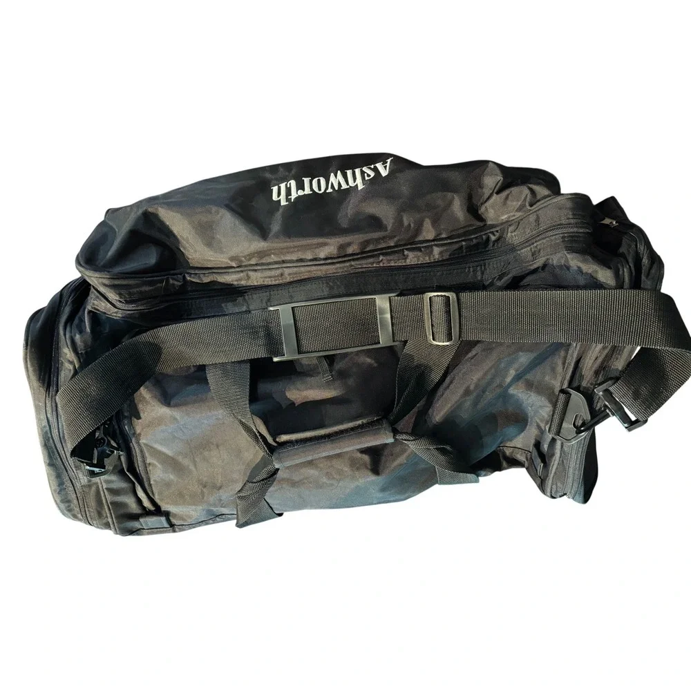 Ashworth Black Nylon Duffel Bag Golf Gym Travel Multi-Pocket Weekender Luggage
